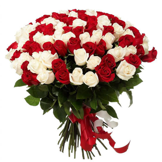 Букет из 101 розы белые и красные